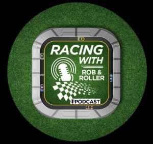 Logo of Racing with Rob & Roller podcast