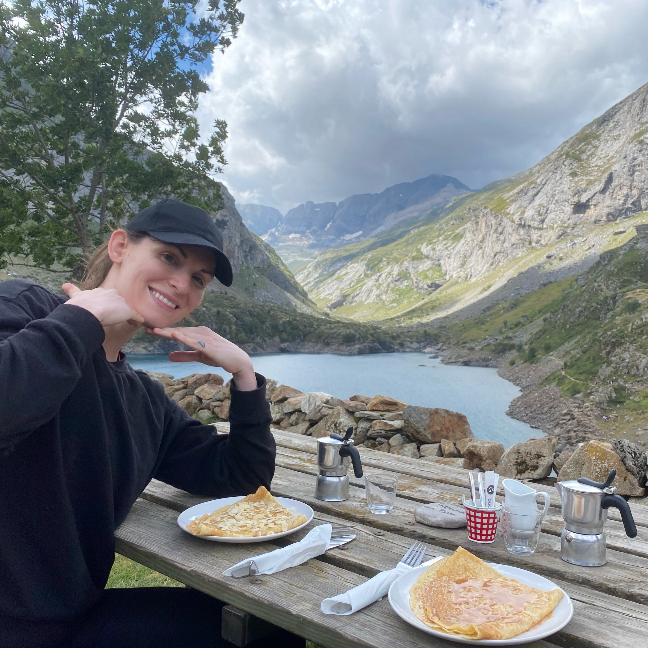 Enjoying crepes after a hike in the Pyrenees