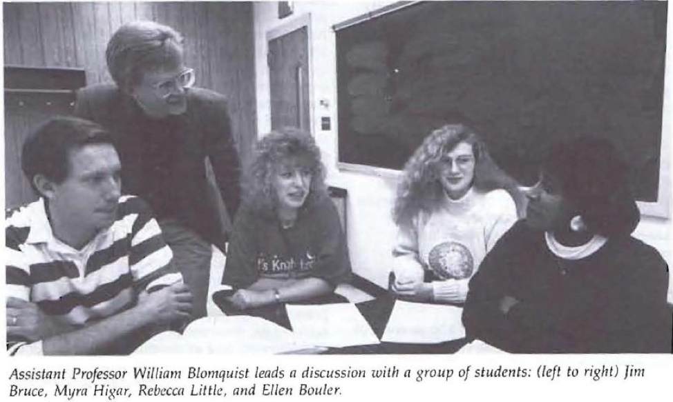 Photo of early students and assistant professor William Blomquist