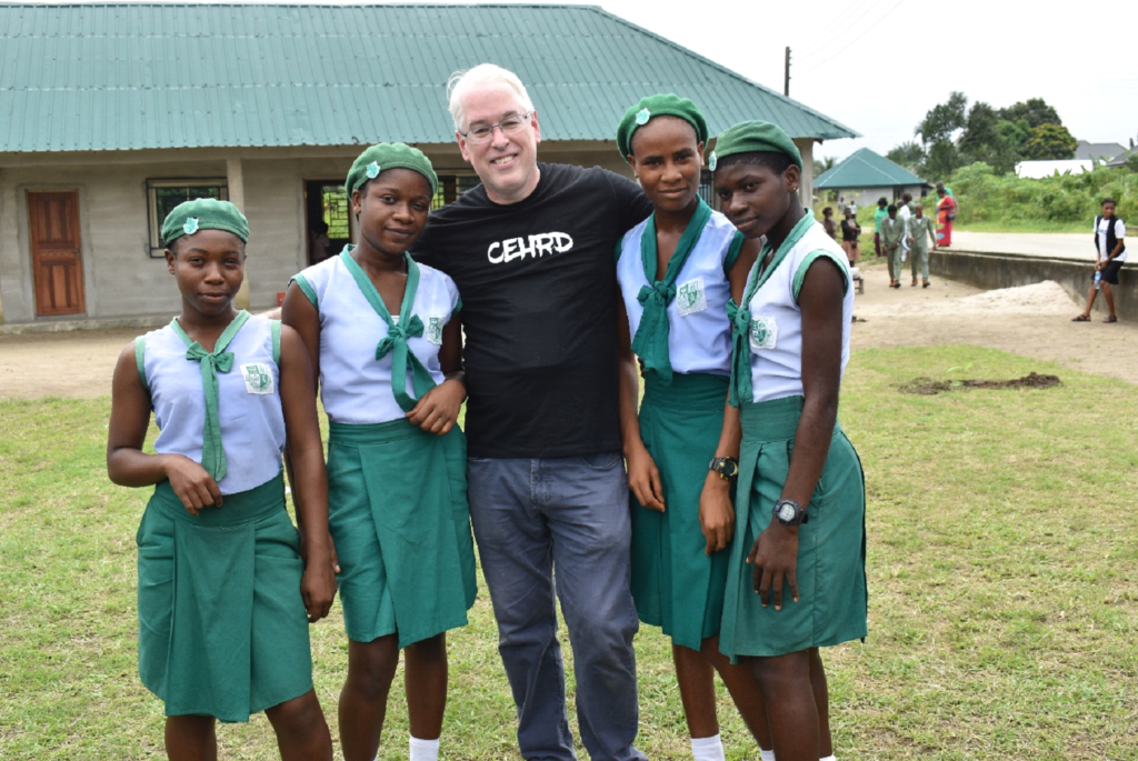 Dr. Pegg and girls who graduated from Bebor and are now enrolled in the Bodo City Girls’ Secondary School, November 2019.