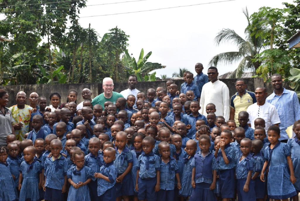 Dr. Pegg and priests, teachers, and students from St. Bernard’s Nursery and Primary School in Biara, November 2019.