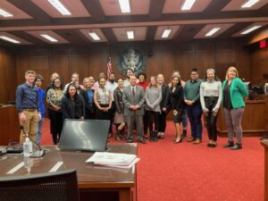 Pre law students meet with the Honorable Judge James R. Sweeney II, Southern District Court of Indiana