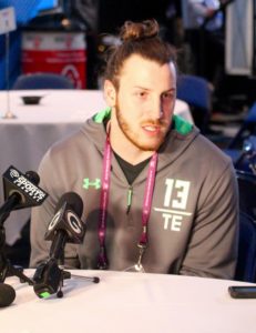 Former UTSA tight end David Morgan II answers question during the 2016 NFL Scouting Combine on Thursday in Indianapolis. (Photo by Kim Dunlap)