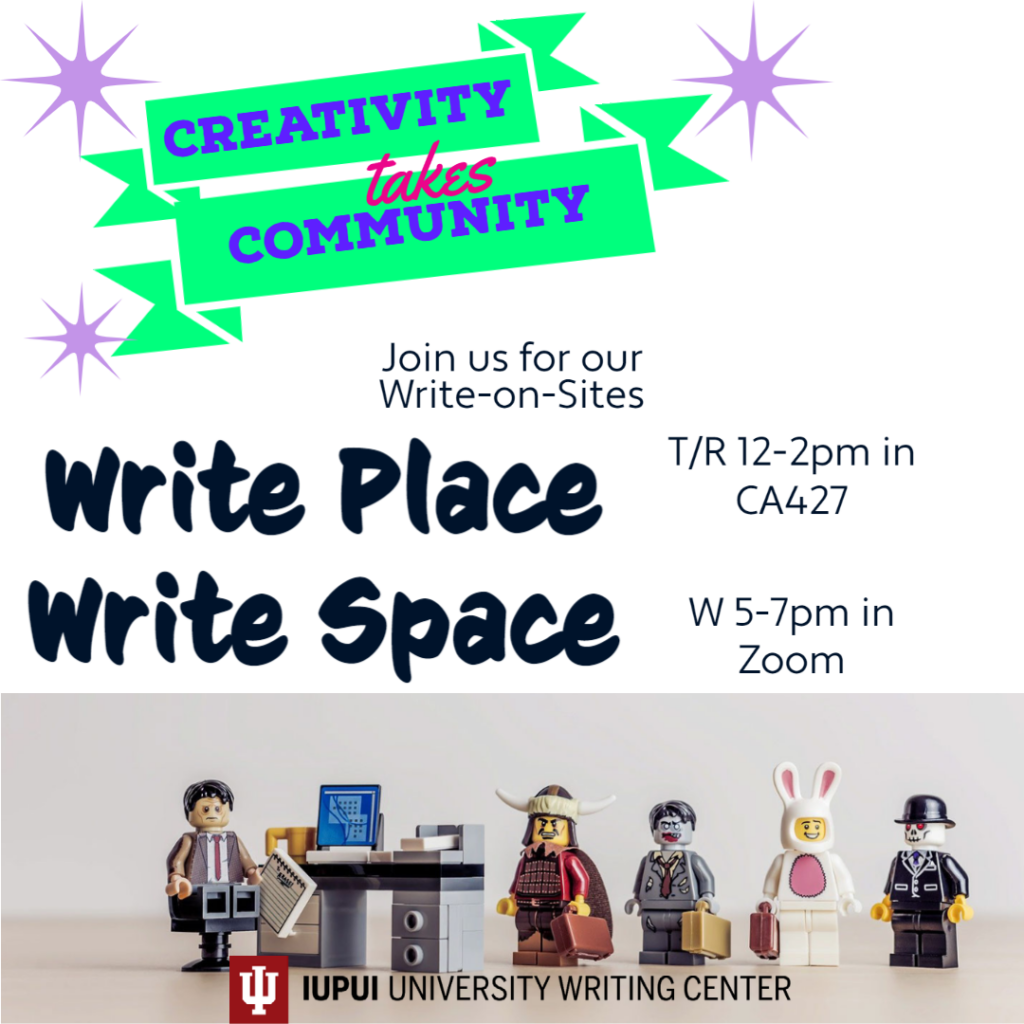 image of different lego minifigures working together that emphasizes the write place write space community write on site